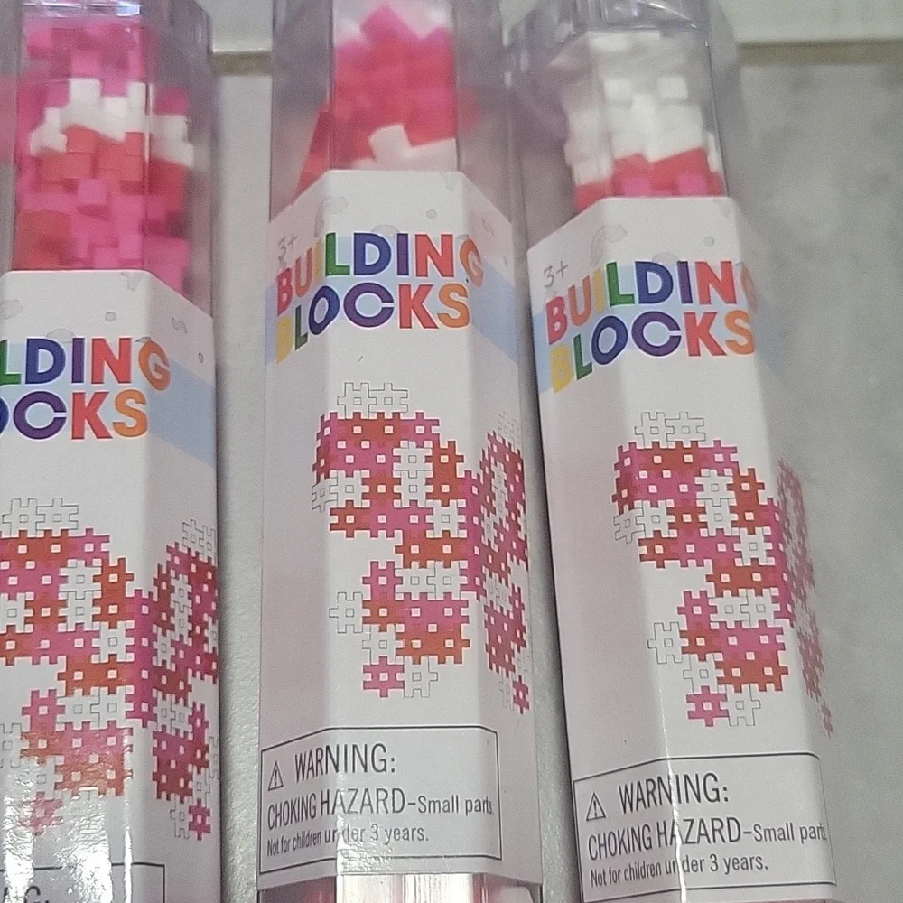 (3) Sets Of Ankyo Hash Tag  of Building Blocks Tube - Pink, White, Red 72 Count